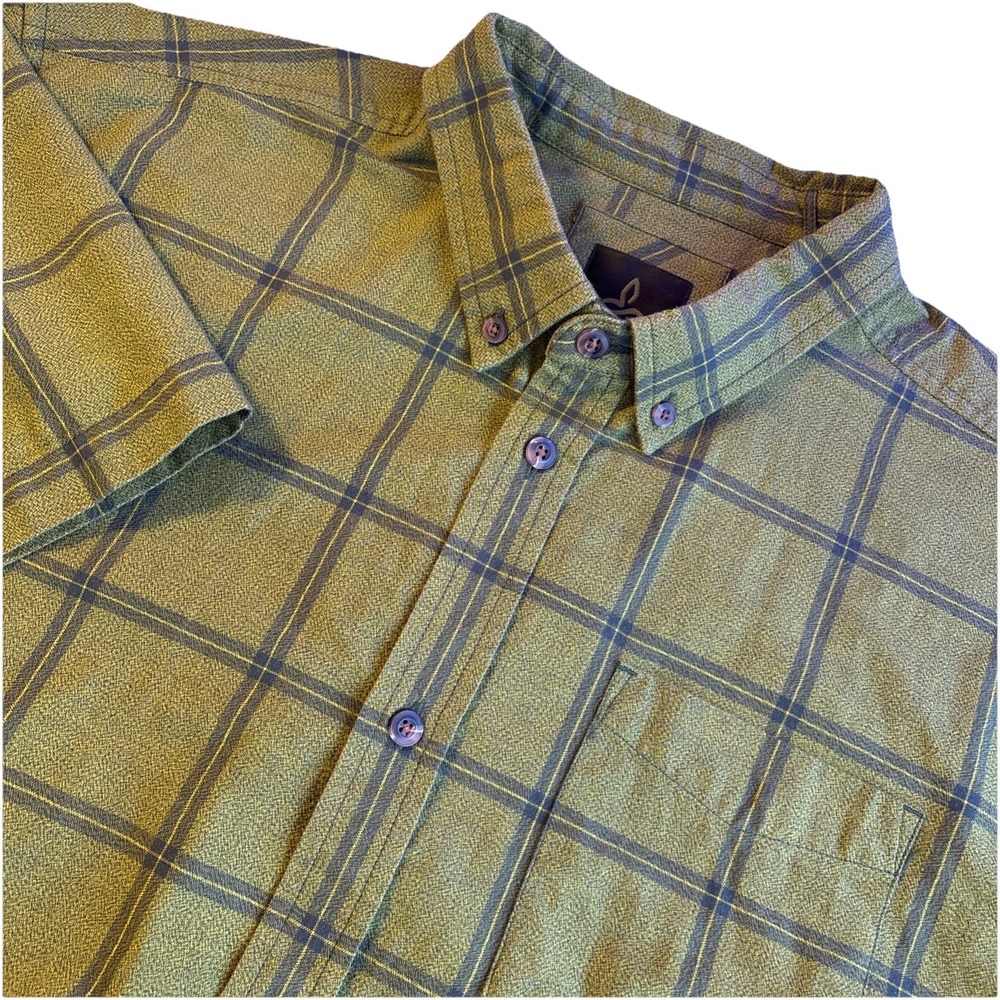PRANA  Green Button Down Short Sleeve Checka Outdoors‎ Men's XL